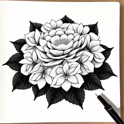 an easy flower drawn on paper,the image shows a hand drawn sketch of a flower