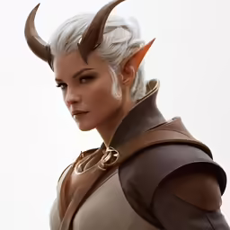 a female with horns is posed for a photo