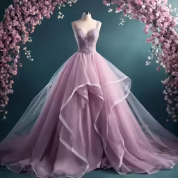 the dress is in front of flowers