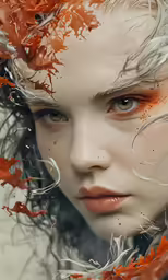 an image of a beautiful girl with leaves