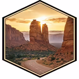 a desert scene with rocks on the side and dirt roads