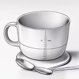 a mug and spoon sit on a table