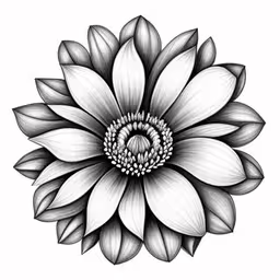 an intricate flower made out of black and white ink
