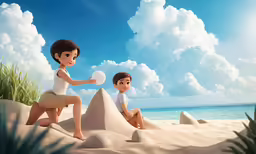the boy and girl play together in the sand