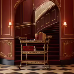 a fancy table in the middle of a hall