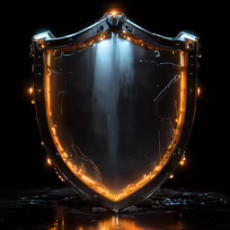 a metal shield with glowing lights on it