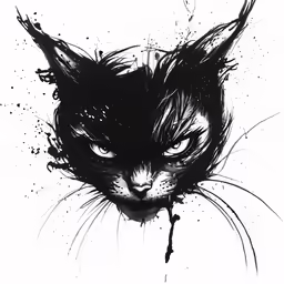 black ink painting of a cat with eyes