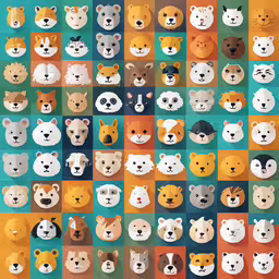 a pattern with many different kinds of bears,the heads of different bears with different shapes