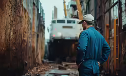 a person in a blue outfit is staring down a dirt road