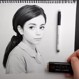 a pencil drawing of a girl in a button - down shirt