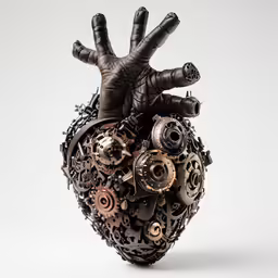 an interesting heart - shaped object with many types of metal gears in it