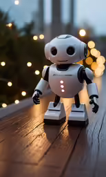 a robot toy sitting on top of a wooden floor