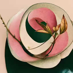 an apple plate has green leaves on top