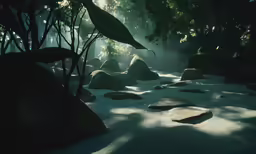 a landscape view of a very dark forest