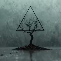 a lone tree that is inside a triangle