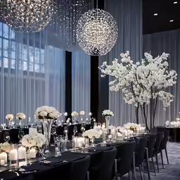 a long table topped with flowers and candles