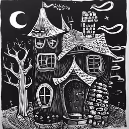 a black and white drawing with lots of houses in the distance,a drawing on a black board with white ink