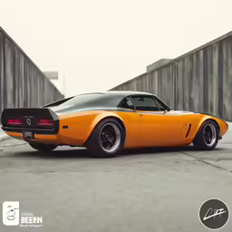 a yellow and black sports car with the word ben written below
