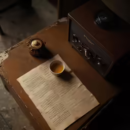 a cup of tea and a newspaper with the word tea sits on top