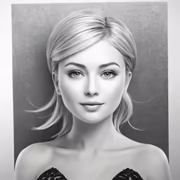 a drawing of a young woman with very long blonde hair