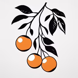 an orange and black painting with leaves