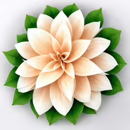 an overhead view of a paper flower with leaves