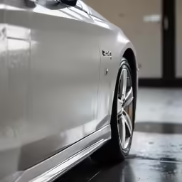 the front end of a car on display at the showroom