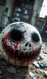 a white face with red drips on it