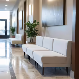 the long waiting area is clean and empty