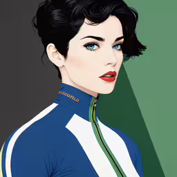 a cartoon drawing of a woman with blue eyes,an image of a woman with short hair