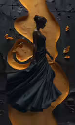 a beautiful woman in a black dress and raindrops