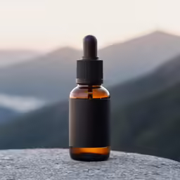 an empty bottle sitting on top of a rock