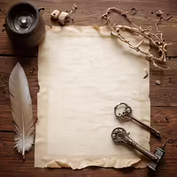 a table that has a paper with keys on it