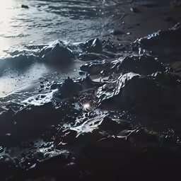wet rocks on the beach covered in water