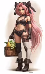 a pretty girl with pink hair and boots