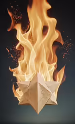 some fire next to two origami stars