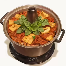 noodles and other ingredients in a pot on a stovetop