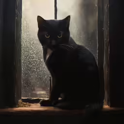 black cat sitting on window sill looking at camera
