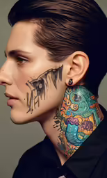 a man with his face tattooed in a portrait