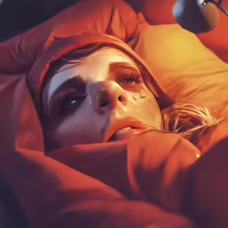 woman with face paint laying in bed during the day
