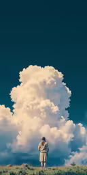 a man standing on top of a lush green field