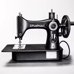 a small sewing machine sits on top of a desk