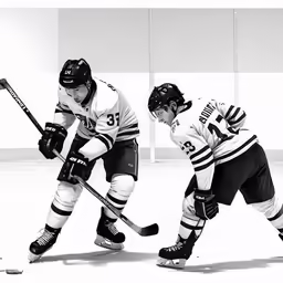 three black and white photo of hockey players in action