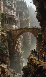 a bridge crossing over a gorge in the mountains