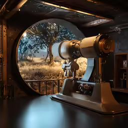 a large telescope is next to a round hole