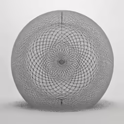 a gray sphere sits in the middle of a floor