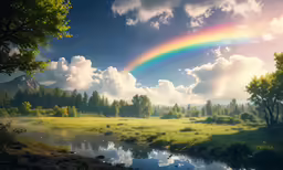 there is a rainbow in the sky near water