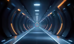 tunnel like passageway with light from lights at the end