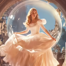 a woman in a ball gown and shoes posing for a picture