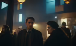 a group of people standing around in the dark